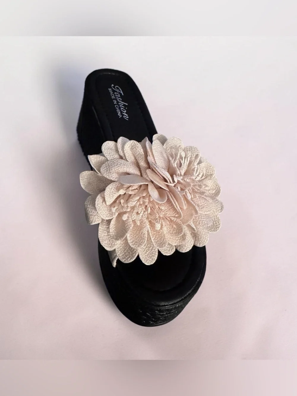 SHEIN Black & Apricot 3D Flower Platform Wedge Sandals – Size 41 / US 9.5